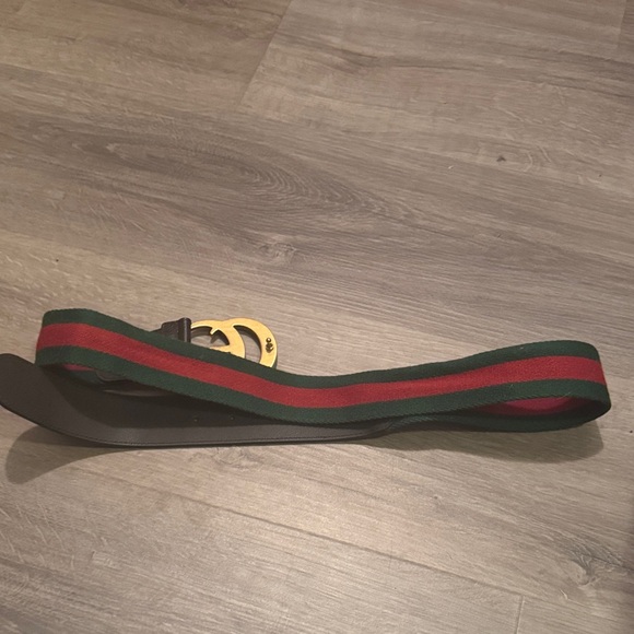 Gucci Gold Buckle Belt with Green Strap